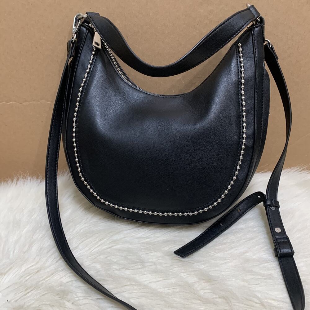 I.N.C. Black Vegan Leather Expandable KOLLEENE Ball Chain Hobo XB